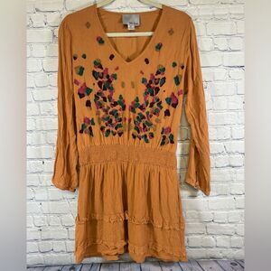 Chloe Oliver Burnt Sienna Embroidered Beaded Boho Party Drop Waist Mini Dress XS